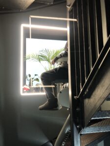 A Thyssenkrupp stairlift on a spiral staircase